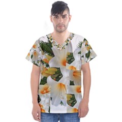 Lilies Belladonna White Flowers Men s V-neck Scrub Top