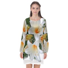 Lilies Belladonna White Flowers Long Sleeve Chiffon Shift Dress  by Pakrebo