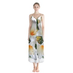 Lilies Belladonna White Flowers Button Up Chiffon Maxi Dress