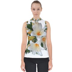 Lilies Belladonna White Flowers Mock Neck Shell Top