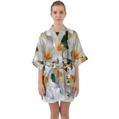 Lilies Belladonna White Flowers Quarter Sleeve Kimono Robe