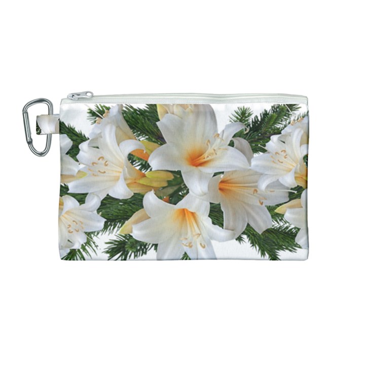 Lilies Belladonna White Flowers Canvas Cosmetic Bag (Medium)