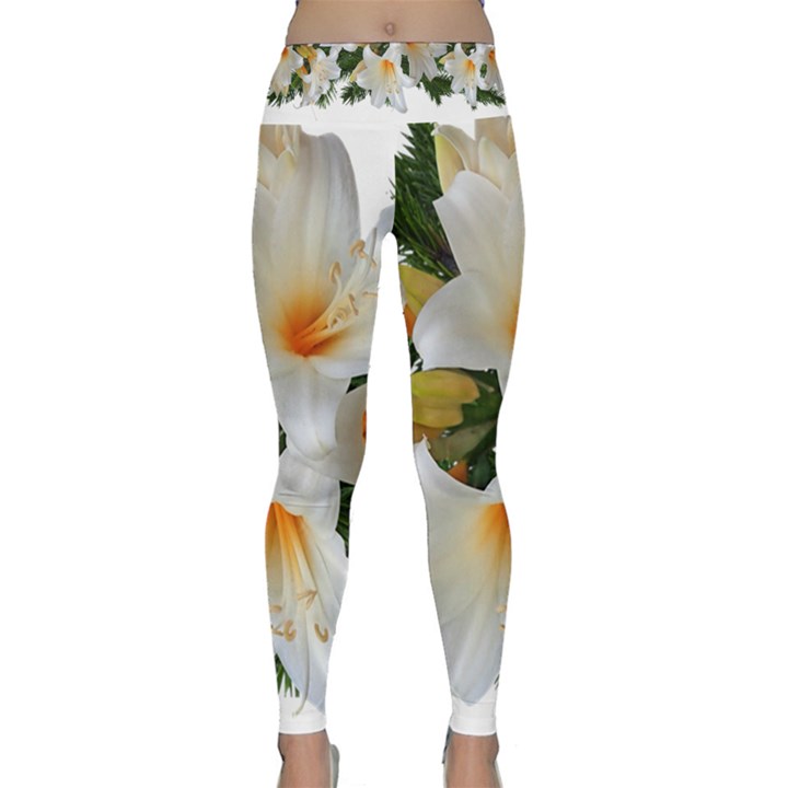 Lilies Belladonna White Flowers Lightweight Velour Classic Yoga Leggings