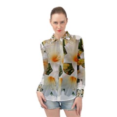 Lilies Belladonna White Flowers Long Sleeve Chiffon Shirt