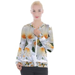 Lilies Belladonna White Flowers Casual Zip Up Jacket