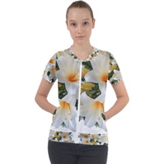 Lilies Belladonna White Flowers Short Sleeve Zip Up Jacket