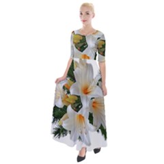 Lilies Belladonna White Flowers Half Sleeves Maxi Dress