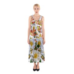 Flowers Roses Leaves Autumn Sleeveless Maxi Dress