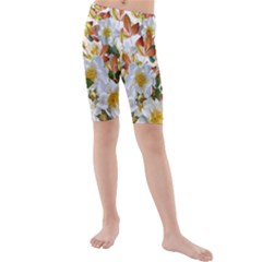 Flowers Roses Leaves Autumn Kids  Mid Length Swim Shorts