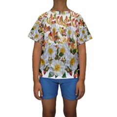 Flowers Roses Leaves Autumn Kids  Short Sleeve Swimwear