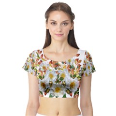 Flowers Roses Leaves Autumn Short Sleeve Crop Top