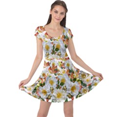 Flowers Roses Leaves Autumn Cap Sleeve Dress