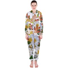 Flowers Roses Leaves Autumn Hooded Jumpsuit (ladies) 