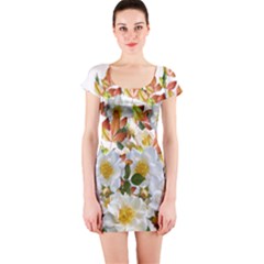 Flowers Roses Leaves Autumn Short Sleeve Bodycon Dress