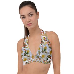 Flowers Roses Leaves Autumn Halter Plunge Bikini Top by Pakrebo