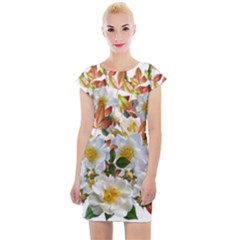 Flowers Roses Leaves Autumn Cap Sleeve Bodycon Dress by Pakrebo