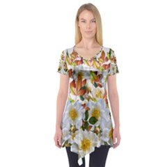 Flowers Roses Leaves Autumn Short Sleeve Tunic  by Pakrebo