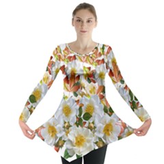 Flowers Roses Leaves Autumn Long Sleeve Tunic 