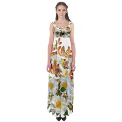 Flowers Roses Leaves Autumn Empire Waist Maxi Dress