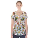 Flowers Roses Leaves Autumn Short Sleeve Front Detail Top View1