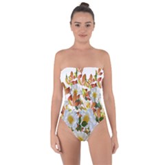 Flowers Roses Leaves Autumn Tie Back One Piece Swimsuit