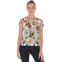 Flowers Roses Leaves Autumn Short Sleeve Sports Top 