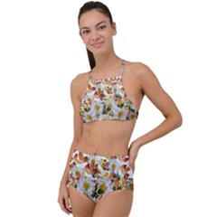 Flowers Roses Leaves Autumn High Waist Tankini Set