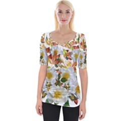 Flowers Roses Leaves Autumn Wide Neckline Tee