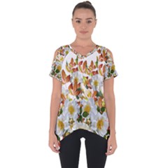 Flowers Roses Leaves Autumn Cut Out Side Drop Tee