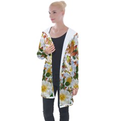 Flowers Roses Leaves Autumn Longline Hooded Cardigan