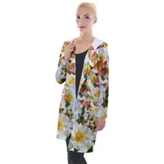 Flowers Roses Leaves Autumn Hooded Pocket Cardigan