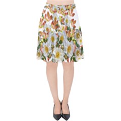 Flowers Roses Leaves Autumn Velvet High Waist Skirt