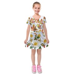 Flowers Roses Leaves Autumn Kids  Short Sleeve Velvet Dress