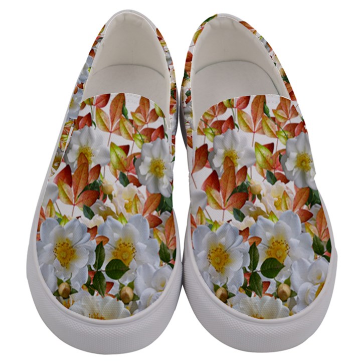 Flowers Roses Leaves Autumn Men s Canvas Slip Ons