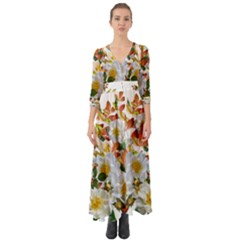 Flowers Roses Leaves Autumn Button Up Boho Maxi Dress