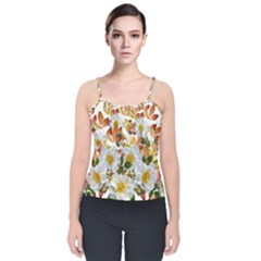 Flowers Roses Leaves Autumn Velvet Spaghetti Strap Top