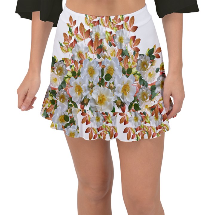 Flowers Roses Leaves Autumn Fishtail Mini Chiffon Skirt