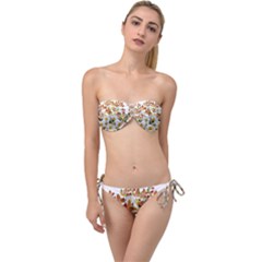 Flowers Roses Leaves Autumn Twist Bandeau Bikini Set