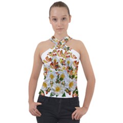 Flowers Roses Leaves Autumn Cross Neck Velour Top