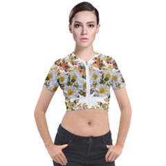 Flowers Roses Leaves Autumn Short Sleeve Cropped Jacket