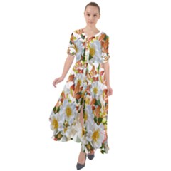 Flowers Roses Leaves Autumn Waist Tie Boho Maxi Dress