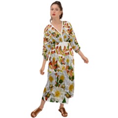 Flowers Roses Leaves Autumn Grecian Style  Maxi Dress