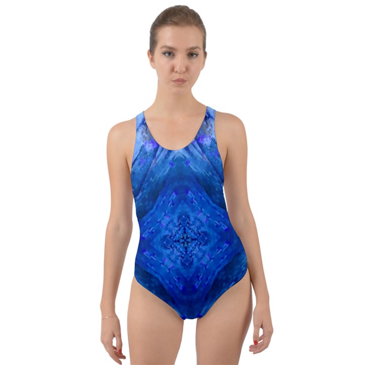 Boho Bohemian Hippie Tie Dye Cobalt Cut-Out Back One Piece Swimsuit