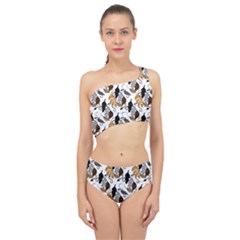 Gray Brown Black Neutral Leaves Spliced Up Two Piece Swimsuit by bloomingvinedesign