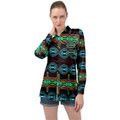 Ovals And Tribal Shapes                              Long Sleeve Satin Shirt