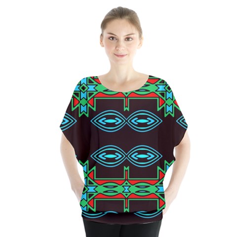 Ovals And Tribal Shapes                                Batwing Chiffon Blouse by LalyLauraFLM