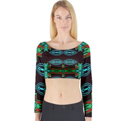 Ovals And Tribal Shapes                               Long Sleeve Crop Top by LalyLauraFLM