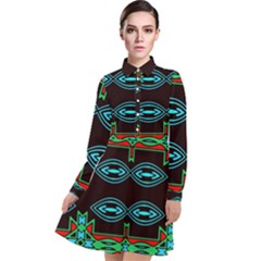 Ovals And Tribal Shapes                                 Long Sleeve Chiffon Shirt Dress by LalyLauraFLM