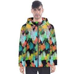 Paint Brushes On A Black Background                                Men s Hooded Puffer Jacket