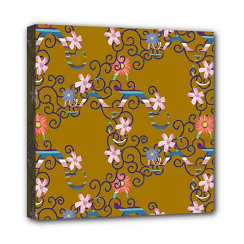 Textile Flowers Pattern Mini Canvas 8  X 8  (stretched)